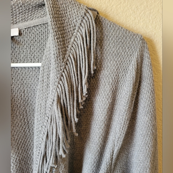 J. JILL fringed wrap knitted midi cardigan tie waist sweater, MP - Picture 3 of 6
